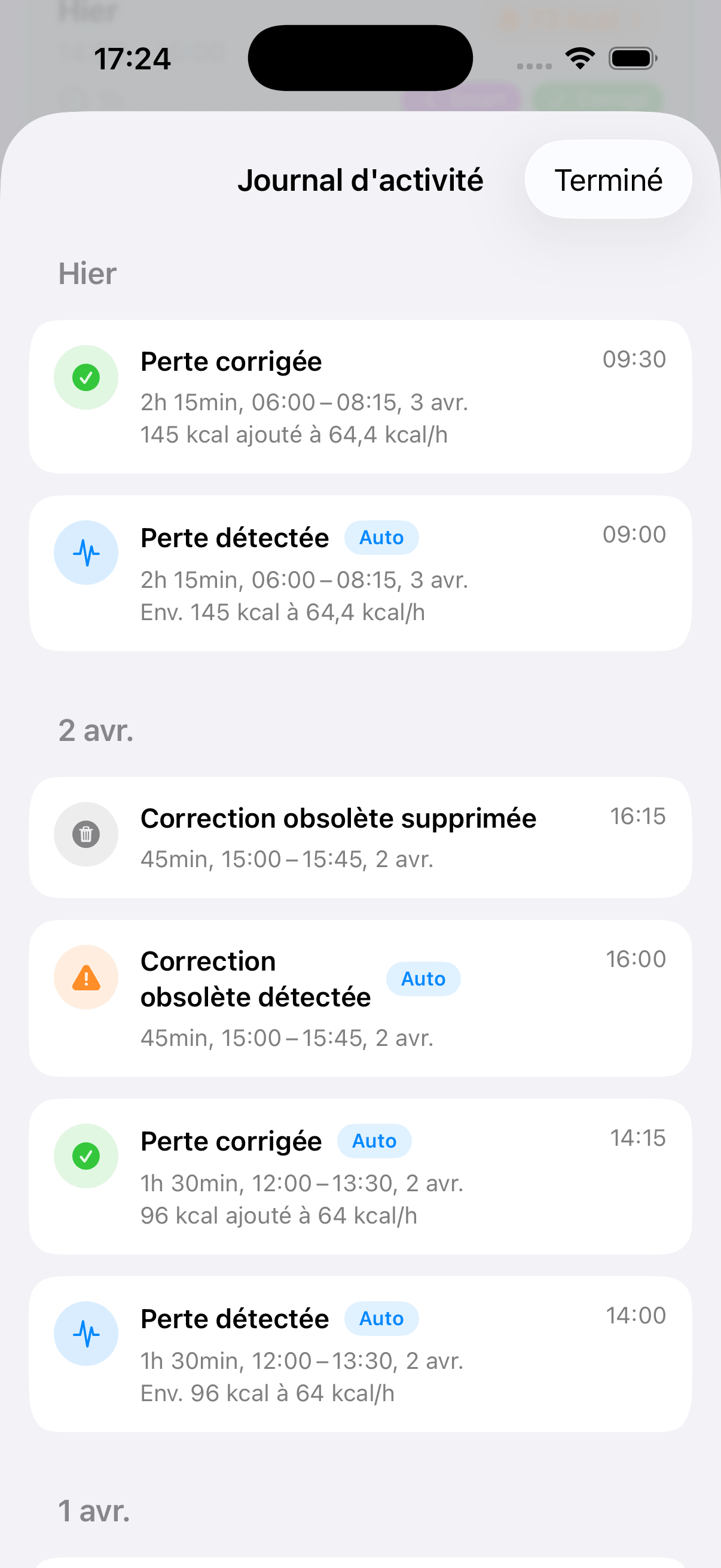 Journal d’activité montrant l’historique de toutes les corrections