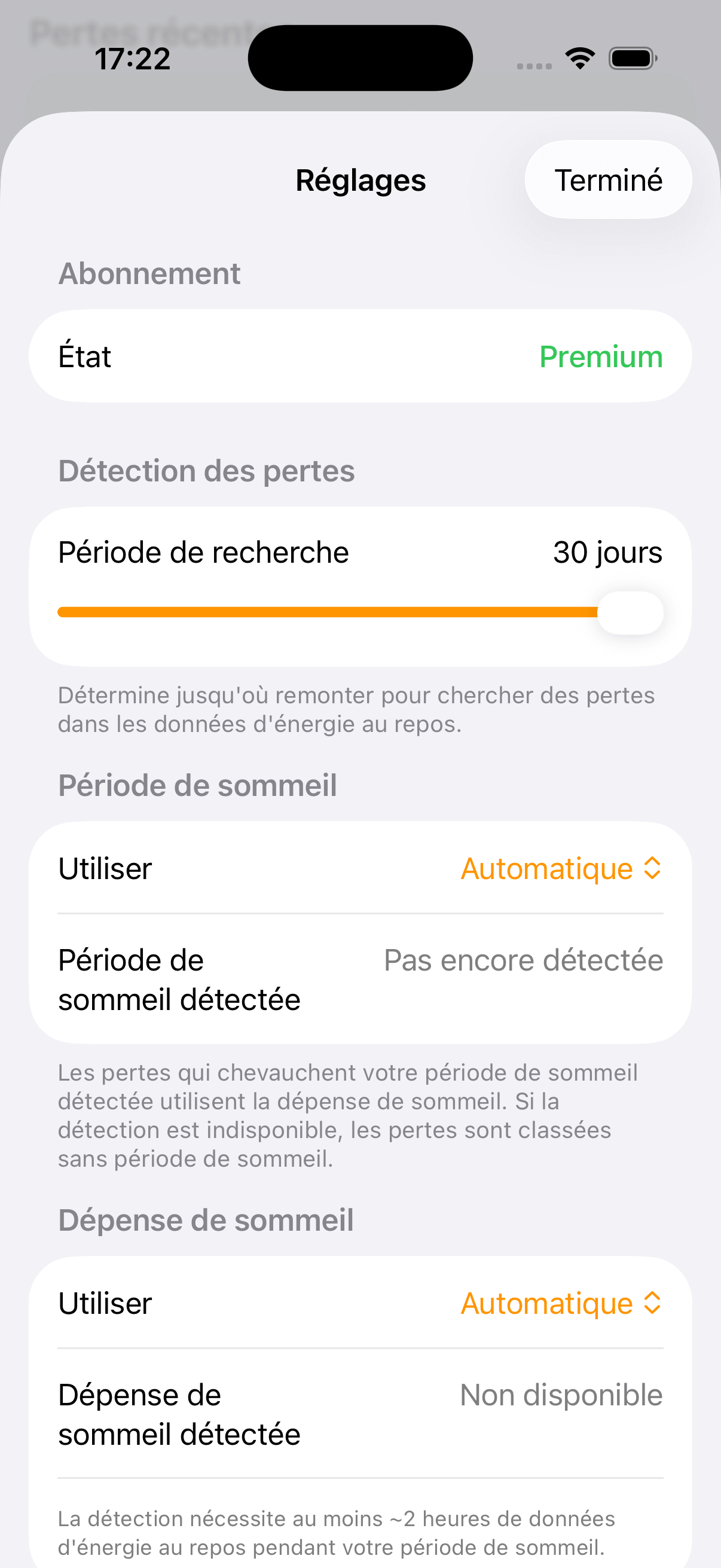 Écran des réglages avec les options de notifications et d’automatisation